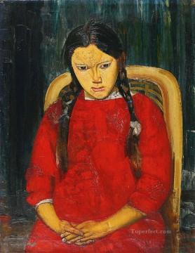 ロシア Painting - ガール・イン・レッド ボリス・ドミトリエヴィチ・グリゴリエフ